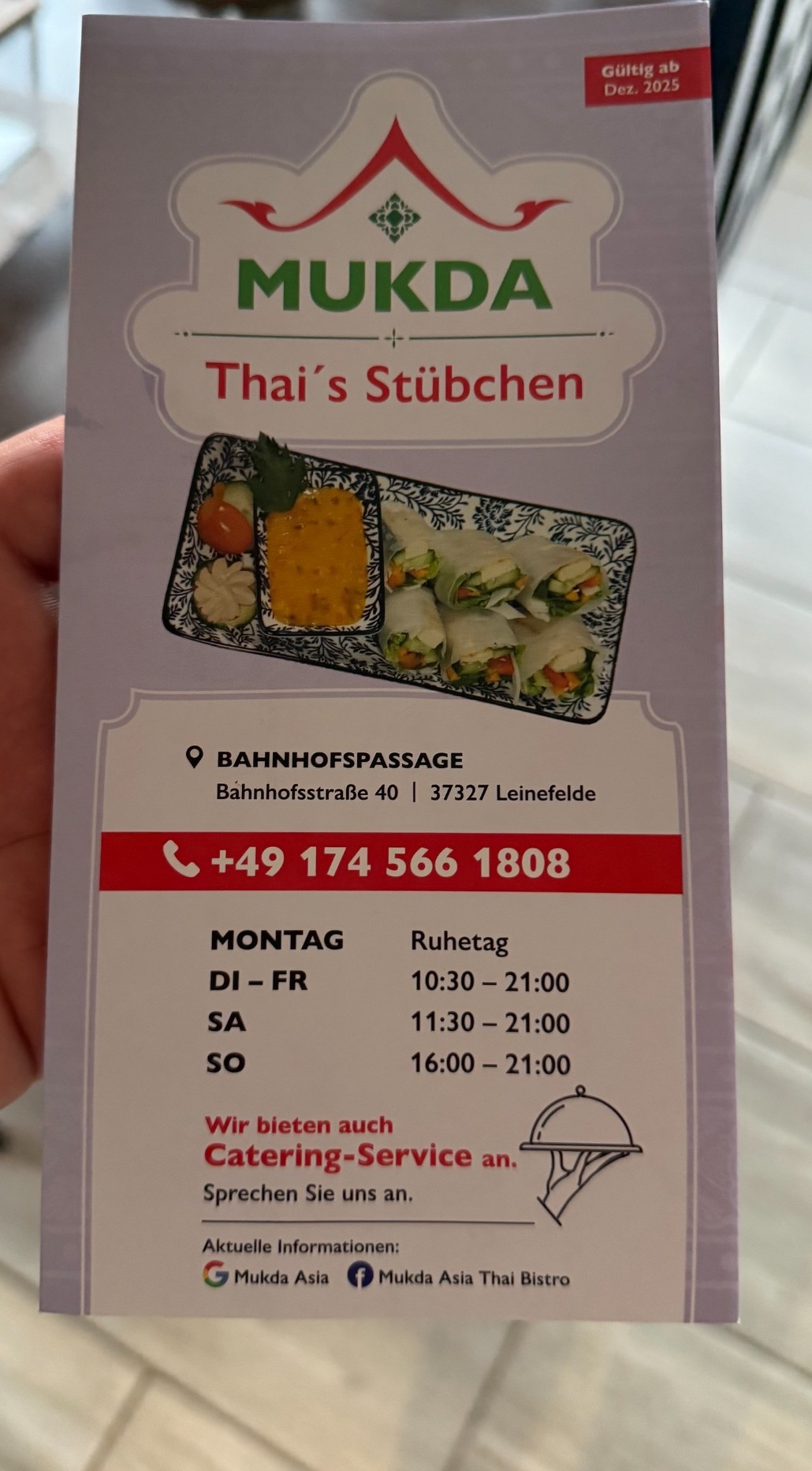 Mukda Flyer mit Logo, Kontakt und Öffnungszeiten